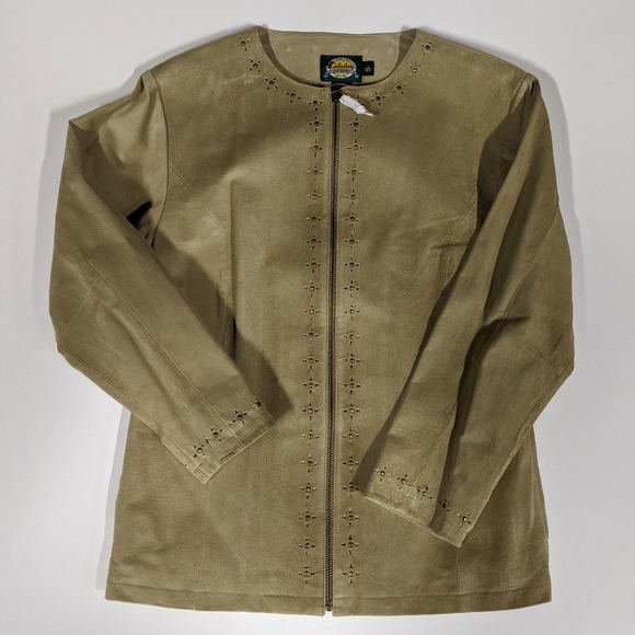 NWT Cabelas Suede Leather Jacket Sz S Beige Tan Full Zip Perforated - Picture 13 of 13